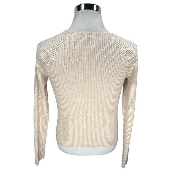 Reformation Cutout Shoulder Sweater Womens Large Cream 100% Cashmere Ribbed Knit - Picture 5 of 10